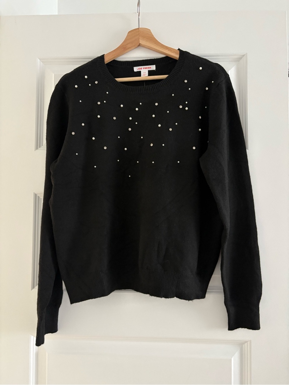 Joe Fresh Black Crewneck Sweater with Pearl Accents